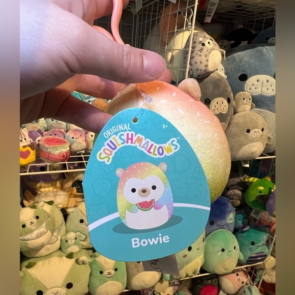 Squishmallows Bowie the Hedgehog w/Watermelon 3.5" Stuffed Plush Backpack Clip - Picture 3 of 3
